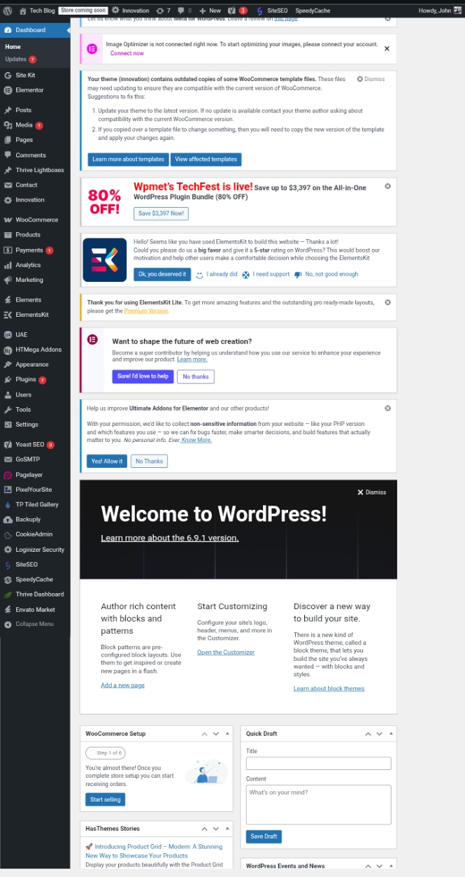 WordPress dashboard